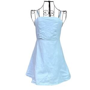 DStudio Light Wash Denim Mini Dress Adjustable Straps Fit & Flare Zip-Up Back